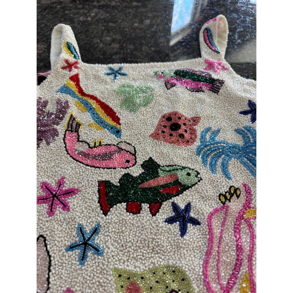 Oceanus The Label Arizona Mini Beaded Dress White Sea Life Fish Lobster New M - Picture 9 of 14